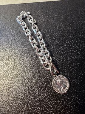 Silver Link Chain Bracelet with Circle Charm